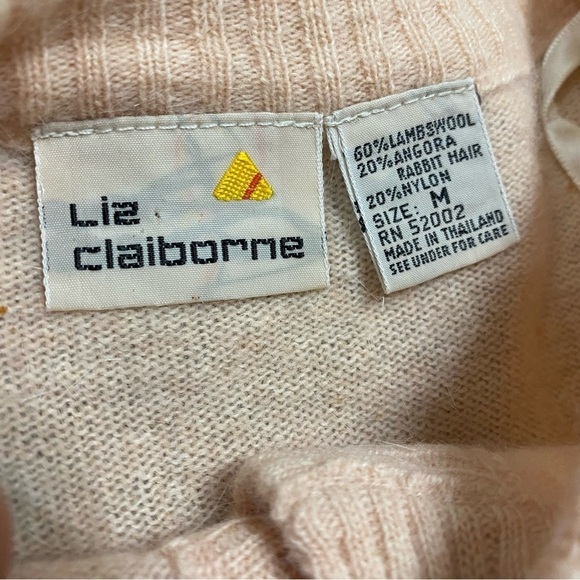 Vintage Liz Claiborne Lambswool Angora Blush Pink Long Lined Cardigan Sz Medium - Picture 3 of 6